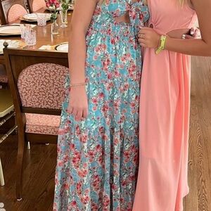 Floral Blue and Pink Maxi Dress